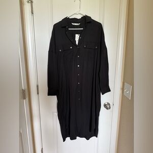 Zara Black Long Sleeve Dolman Collar Dress